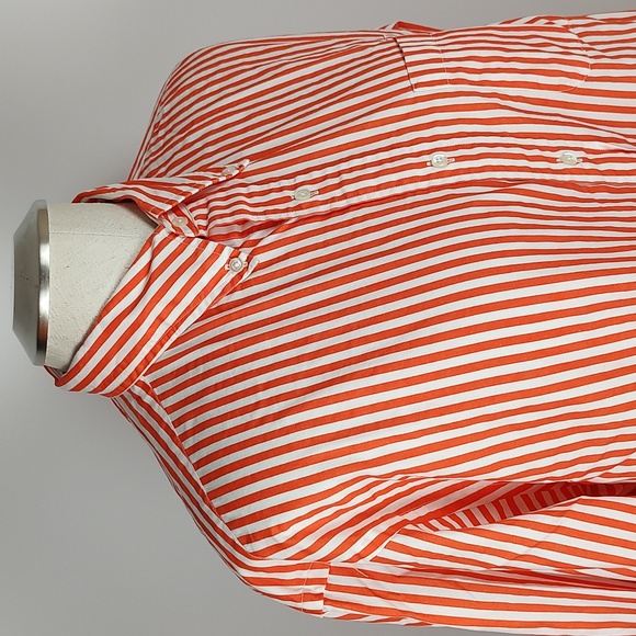 Y2K Brooks Brothers Orange White Striped Button Down Shirt Cotton SZ Large - Picture 7 of 11